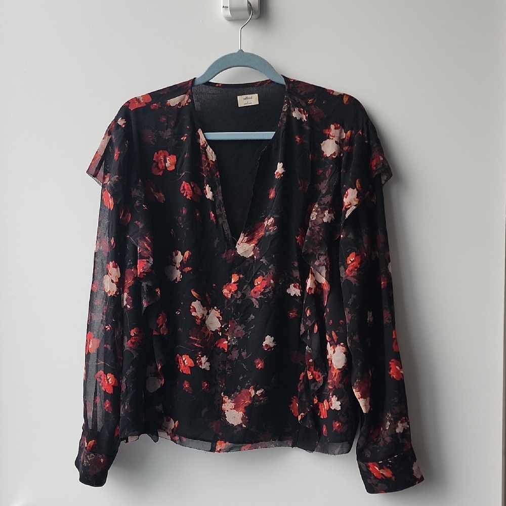 Wilfred Lila Ruffle Floral Oversized Flowy Blouse Top